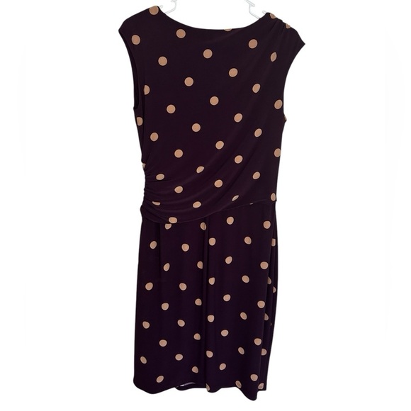 Lauren Ralph Lauren Purple White Polka Dot Faux Wrap Dress Midi Size 12 Preppy - Picture 2 of 9